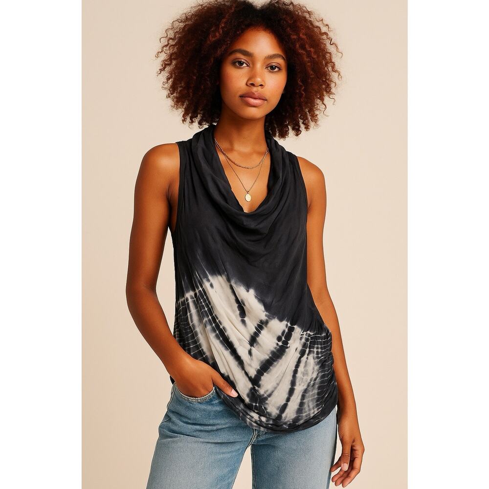 Young Fabulous & Broke Tie Dye Draped Sleeveless Top Women’s M Black White